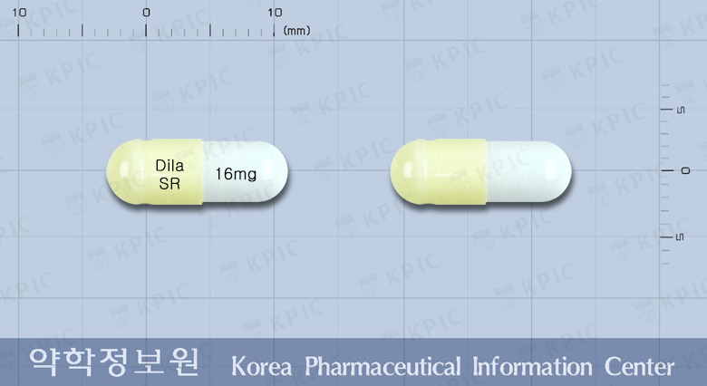 딜라트렌에스알캡슐16밀리그램(카르베딜롤) 낱알 사진
