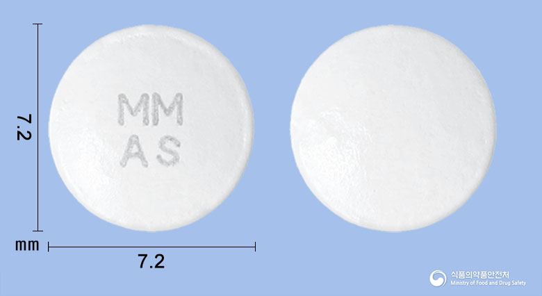 명문아스피린장용정100mg 낱알 사진