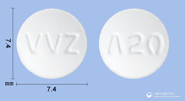 비보존아토르바스타틴정20mg(아토르바스타틴칼슘삼수화물) 낱알 사진