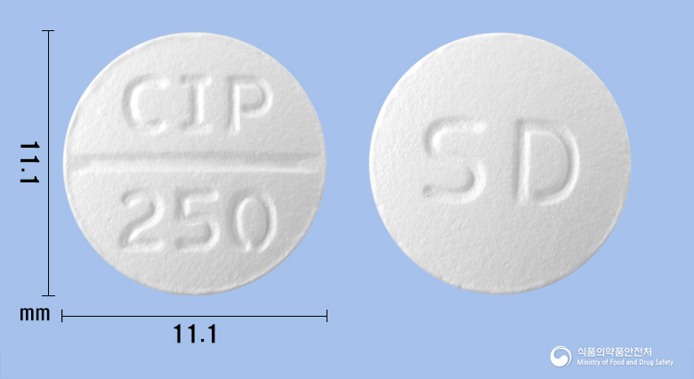 팜젠시프로플록사신정250mg(시프로플록사신염산염) 낱알 사진