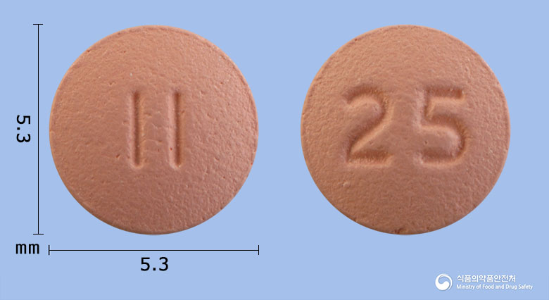 쿠에핀정25mg(쿠에티아핀푸마르산염) 낱알 사진
